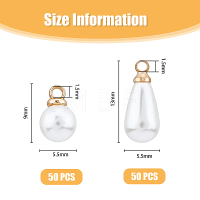 SUPERFINDINGS 100Pcs 2 Styles Plastic Imitation Pearl Charms KK-FH0006-95-1