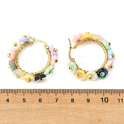 201 Stainless Steel & Resin Beaded Flower Hoop Earrings EJEW-JE07175-01-1