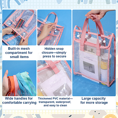 12Pcs 4 Colors Transparent Plastic Packing Bags with Handles and Snap Buttons ABAG-PH0001-87-1