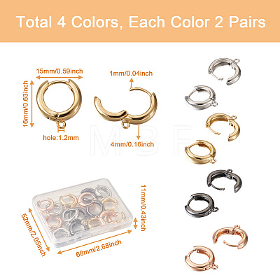 Fashewelry 8Pairs 4 Colors Ring Brass Hoop Earrings EJEW-FW0001-01-1