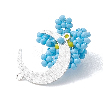 4Pcs 4 Colors Glass Seed Beaded Moon & Flower Pendants PALLOY-MZ01185-1