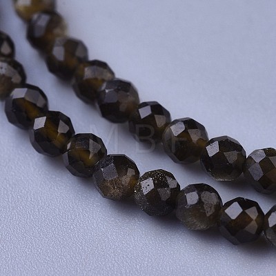 Natural Golden Sheen Obsidian Beaded Necklaces NJEW-K114-A-A19-1