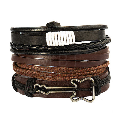 Cowhide & Imitation Leather Cord Knitted Multi-strand Bracelets WG31D03-19-1