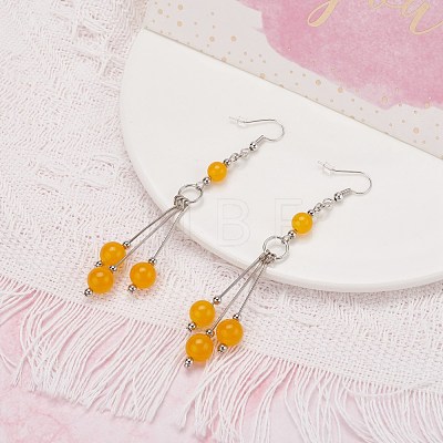 Natural Malaysia Jade Ball Beads Long Dangle Earrings for Lady EJEW-JE04680-1