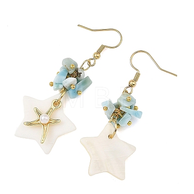 Natural Larimar & Natural Freshwater Shell & Alloy Dangle Earring for Women EJEW-JE07403-1