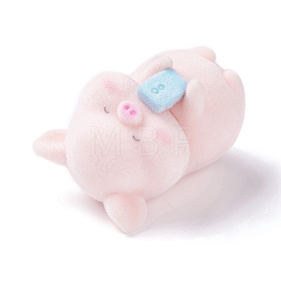 Flocky Resin Miniature Pig Figurines AJEW-Z007-06-1