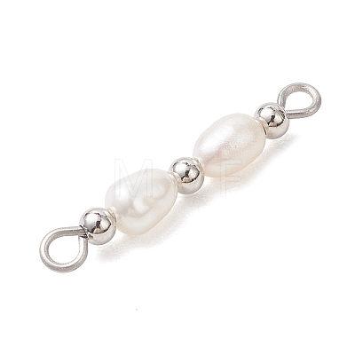 3Pcs 3 Styles Natural Cultured Freshwater Pearl Rice Beaded Links Connector Charms PALLOY-JF04914-01-1