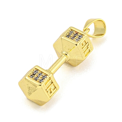 Barbell Rack Plating Brass Micro Pave Clear Cubic Zirconia Pendants KK-Z053-08G-1