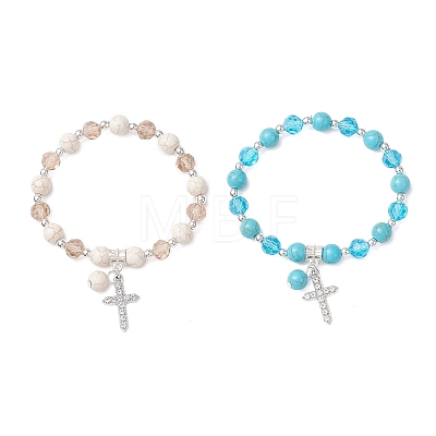 2Pcs Cross Alloy Rhinestone Charm Bracelets BJEW-JB12882-1