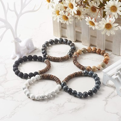 Natural Mixed Stone Round Beads Stretch Bracelets BJEW-JB06637-1