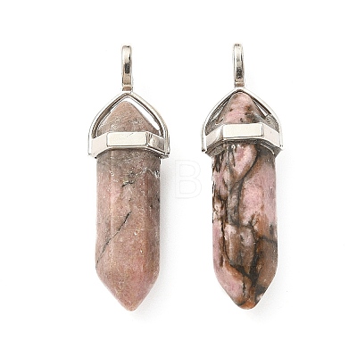 2Pcs Natural Rhodonite Double Terminated Pointed Pendants G-YW0002-05C-1