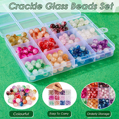 300Pcs 12 Colors Crackle Baking Painted Imitation Jade Glass Beads Set DGLA-TA0001-05-1