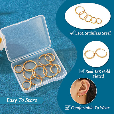  10Pcs 5 Size 316L Surgical Stainless Steel Huggie Hoop Earrings for Girl Women EJEW-TA0001-10-1