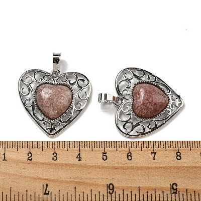 Natural Strawberry Quartz Peach Love Heart Pendants G-G158-01S-1