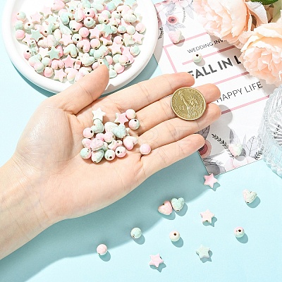 150Pcs Crackle Opaque Acrylic Beads OACR-YW0004-50-1