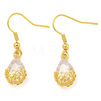 Rack Plating Brass Clear Cubic Zirconia Teardrop Dangle Earrings EJEW-T021-05G-1