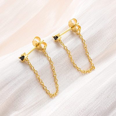 Real 18K Gold Plated 925 Sterling Silver Chains Front Back Stud Earrings PA4661-1-1