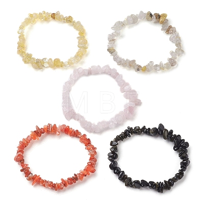 12 Constellation Natural Mixed Gemstone Chip Beaded Stretch Bracelets Sets for Women Men BJEW-JB10264-06-1