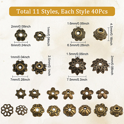 480Pcs 12 Styles Alloy & Brass Bead Cap Sets TIBE-SP0001-20-1