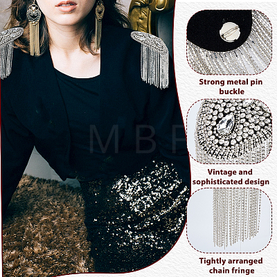 2Pcs Felt & Rhinestone & Iron Tassel Epaulettes AJEW-FH0009-07A-1