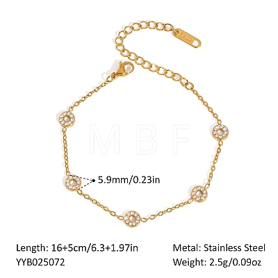 304 Stainless Steel Micro Pave Clear Cubic Zirconia Link Chain Bracelets for Women XX6576-19-1
