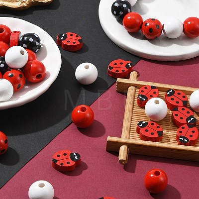 40Pcs 5 Styles Ladybug Theme Spray Painted Wood Beads WOOD-FS0001-14-1