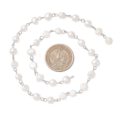 Natural Cultured Freshwater Pearl Link Chains AJEW-JB01585-01-1