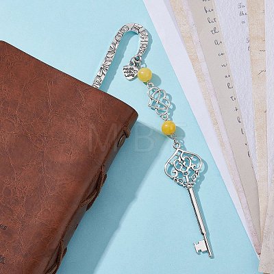 Mother's Day Key & Infinity Love Heart Pendant Bookmark with Natural Malaysia Jade AJEW-JK00259-03-1