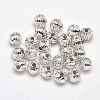 Fancy Cut 925 Sterling Silver Round Beads STER-F012-09C-1