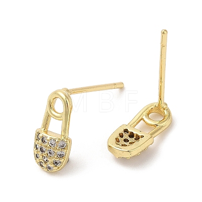 Rack Plating Brass Safety Pin Stud Earrings with Cubic Zirconia EJEW-D061-36G-1