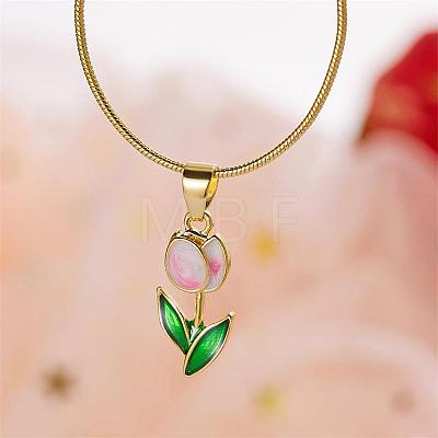 Tulip Alloy Enamel Pendant Necklaces FS-WGE671B-06-1