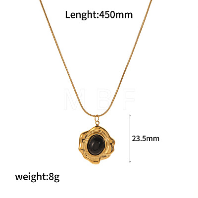 Natural Obsidian Flower Teardrop Pendant 304 Stainless Steel Chain Necklaces for Women FS-WG9E461-01-1