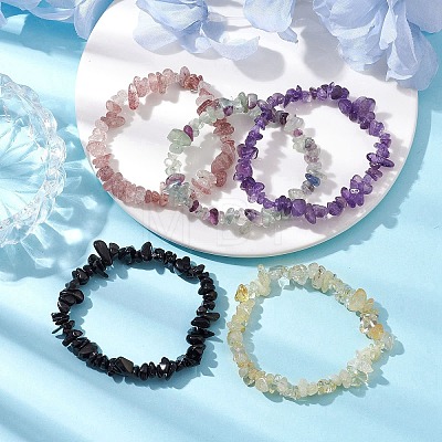 12 Constellation Natural Mixed Gemstone Chip Beaded Stretch Bracelets Sets for Women Men BJEW-JB10264-02-1