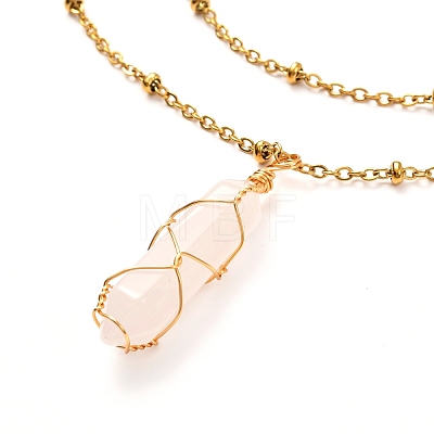 Bullet Natural Gemstone Pendant Necklaces Set for Girl Women NJEW-JN03670-1