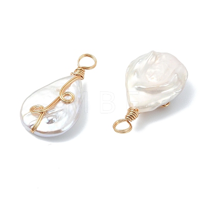 Natural Baroque Keshi Pearl Copper Wire Wrapped Pendants PALLOY-JF05723-1