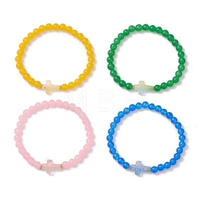 Natural & Dyed Malaysia Jade Beads Stretch Bracelets for Women BJEW-JB13272-1