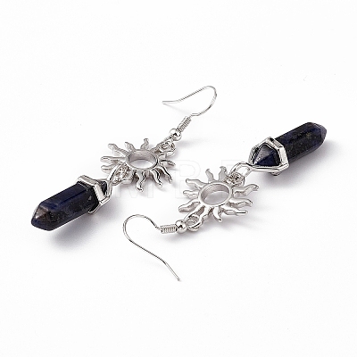 Natural Sodalite Bullet with Sun Dangle Earrings EJEW-I276-01P-04-1