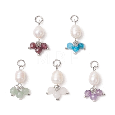 Natural Gemstone & Cultured Freshwater Pearl Pendants PALLOY-JF05142-02-1