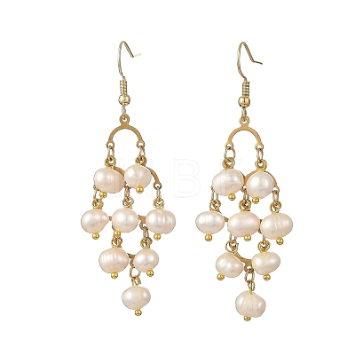 304 Stainless Steel & Natural Cultured Freshwater Pearl Beads Cluster Chandelier Earrings for Women EJEW-JE07467-1