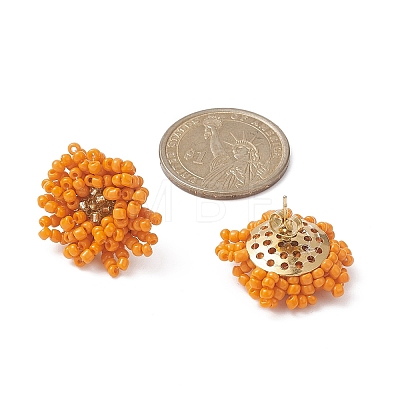 Glass Seed Braided Beaded Flower Stud Earrings EJEW-MZ00072-01-1