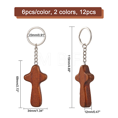  12Pcs 2 Colors Natural Wood Pendant Keychain KEYC-NB0001-65-1
