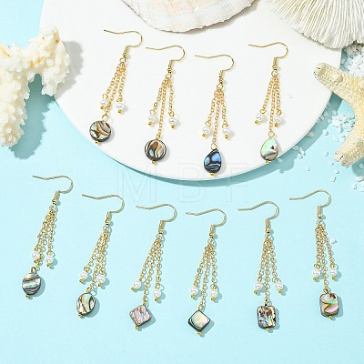 Shell Pearl & Abalone Shell/Paua Shell Dangle Earrings for Women EJEW-JE07328-1