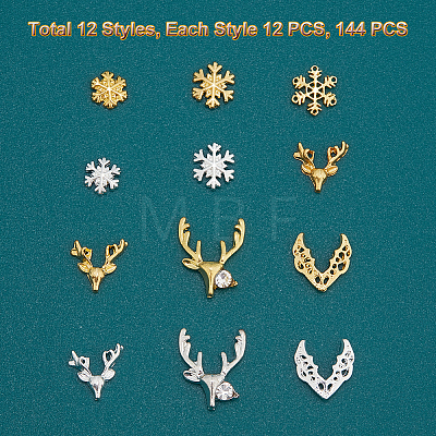 SUPERFINDINGS 144Pcs 12 Styles Christmas Themed Alloy Cabochons MRMJ-FH0001-10G-1