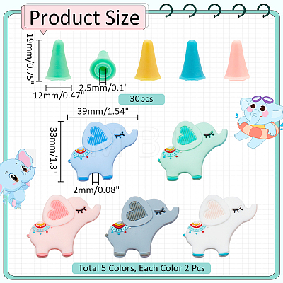  Elephant Silicone Knitting Needle Stoppers SIL-NB0001-29-1