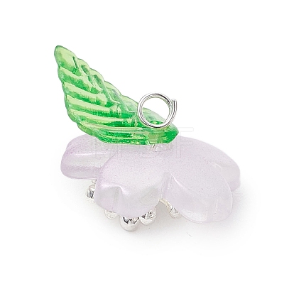 Flower Glass with Leaf Acrylic Charms HJEW-JM02572-01-1