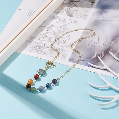 Natural Mixed Gemstone Beaded Pendant Necklace with Glass Lotus NJEW-JN03887-1