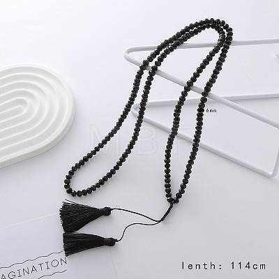 Chic European American Faceted Rondelle Glass Beaded Sweater Long Tassel Necklaces YE6948-9-1