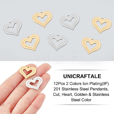 Unicraftale 12Pcs 2 Colors Ion Plating(IP) 201 Stainless Steel Pendants STAS-UN0029-75-1