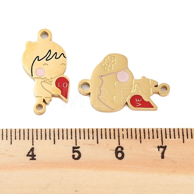 Valentine's Day Ion Plating(IP) 304 Stainless Steel FireBrick Enamel Man & Woman with Love Heart Connector Charms Set STAS-Z078-11G-1