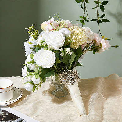 1Pc Plastic & Alloy & Polyester & Rhinestone Flower Bouquet Ribbon DIY-FG0010-32-1